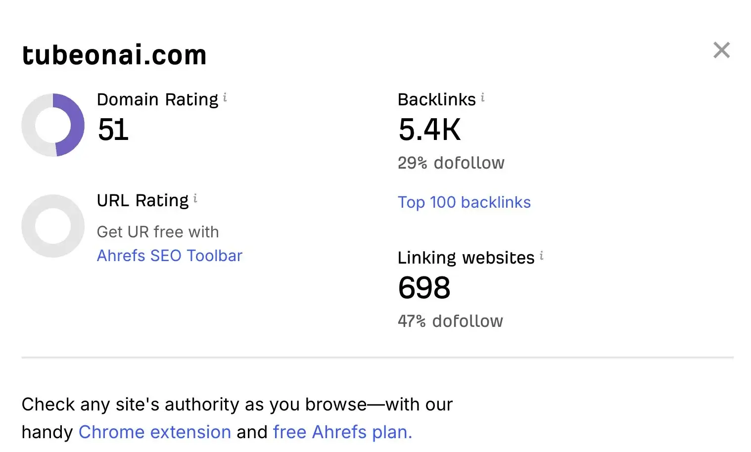 TubeOnAI Ahrefs DR 51