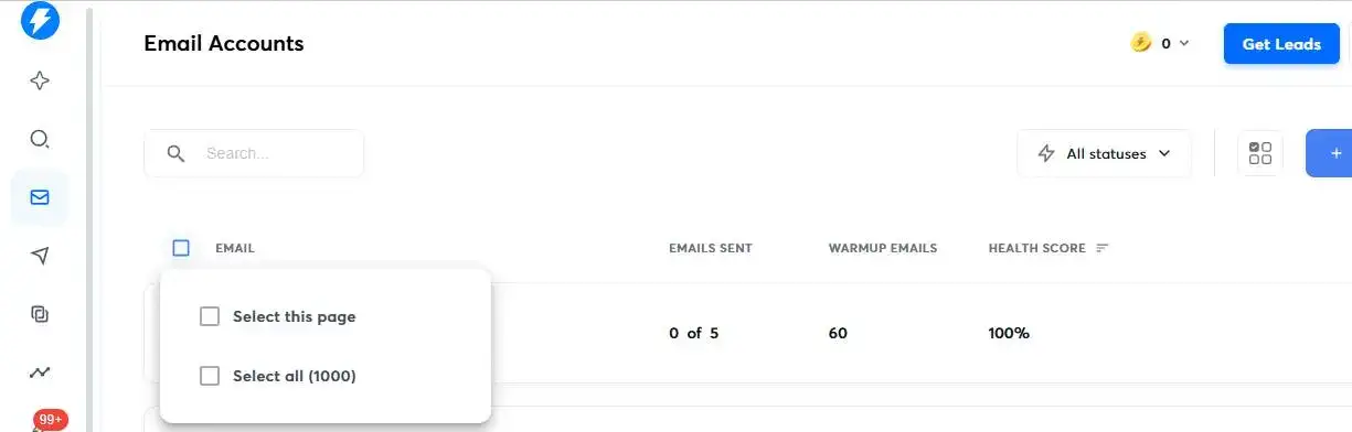 OutboundBin 1,000 email accounts in Instantly.ai with 100% health score