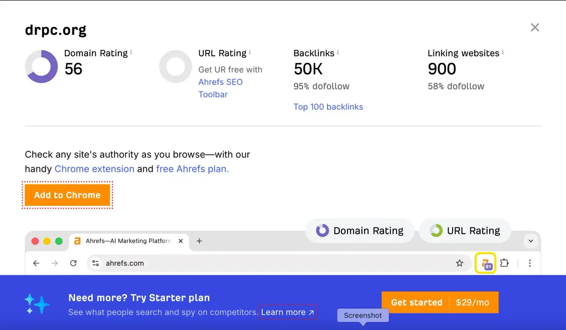 DRPC.org Ahrefs DR 56 before link building